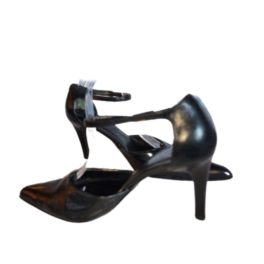 CASUAL CORNER BLACK LEATHER ANKLE STRAP HEELS MADE IN ITALY - Picture 10 of 11